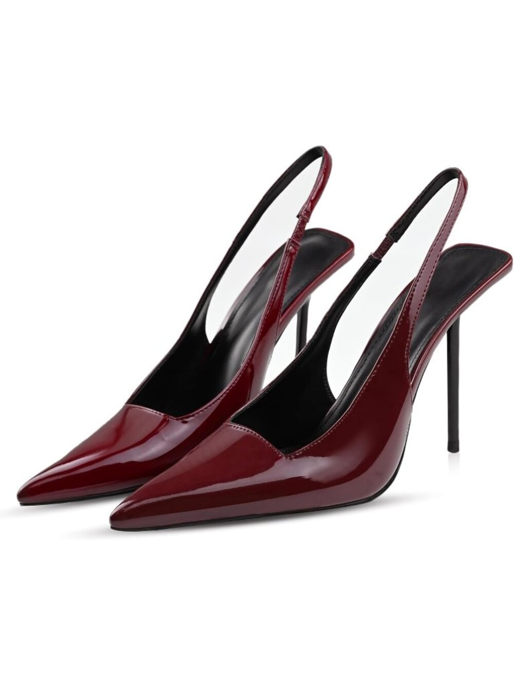 Women's Burgundy Faux Leather Pointed Toe Stiletto Stretch Backless High Heels